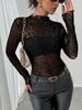 Nye Varer Efterår/Vinter: Slank Langærmet Mesh Højhalset Bluse Oversized Afslappet Top til Kvinder