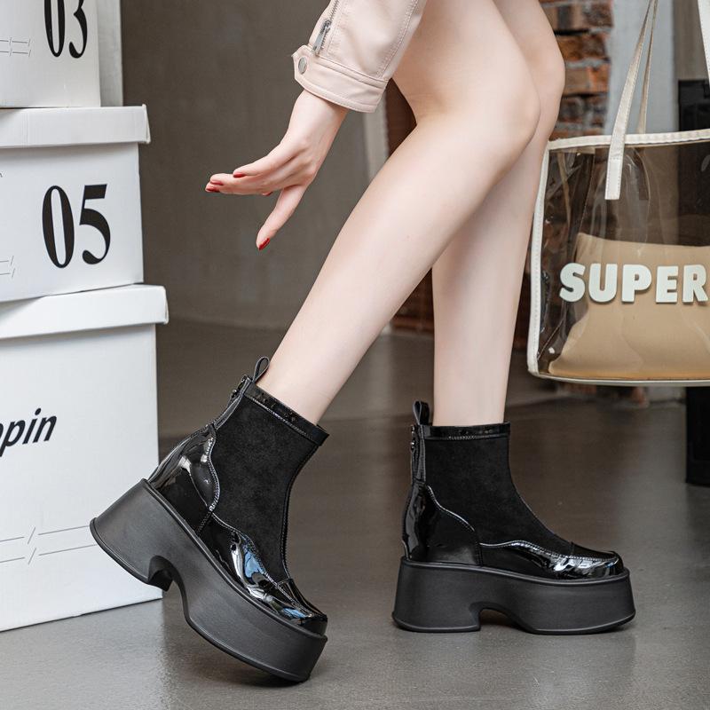 Autumn and winter new Martin boots for women after 2025, zipper inner height increase, thin boots, thick-soled versatile short boots for women Douyin