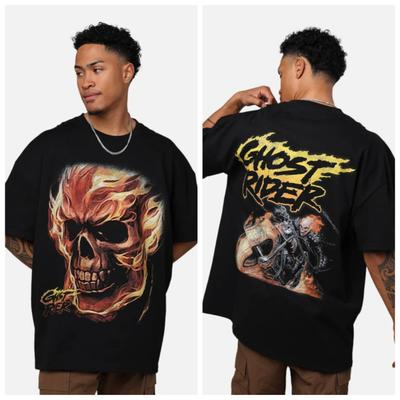 Marvel Ghost Rider Heavyweight TShirt Graphic Shortsleeved Mens Pure Cotton Cartoon High Street Versatile Trendy Brand