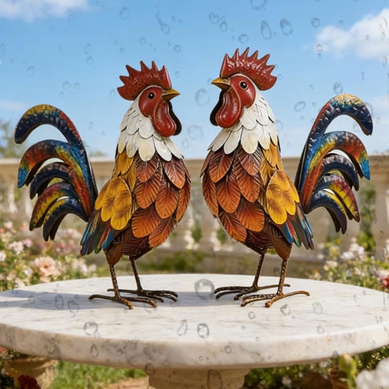 Metal Rooster Decoration Yard Chicken Decoration Outdoor Garden Statue Metal Chicken Sculpture for Backyard Kitchen