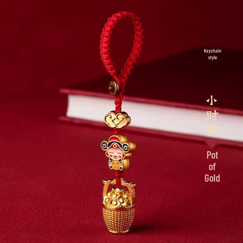 God of Wealth Brass Keychain: USB Flash Drive Lanyard & Mobile Charm