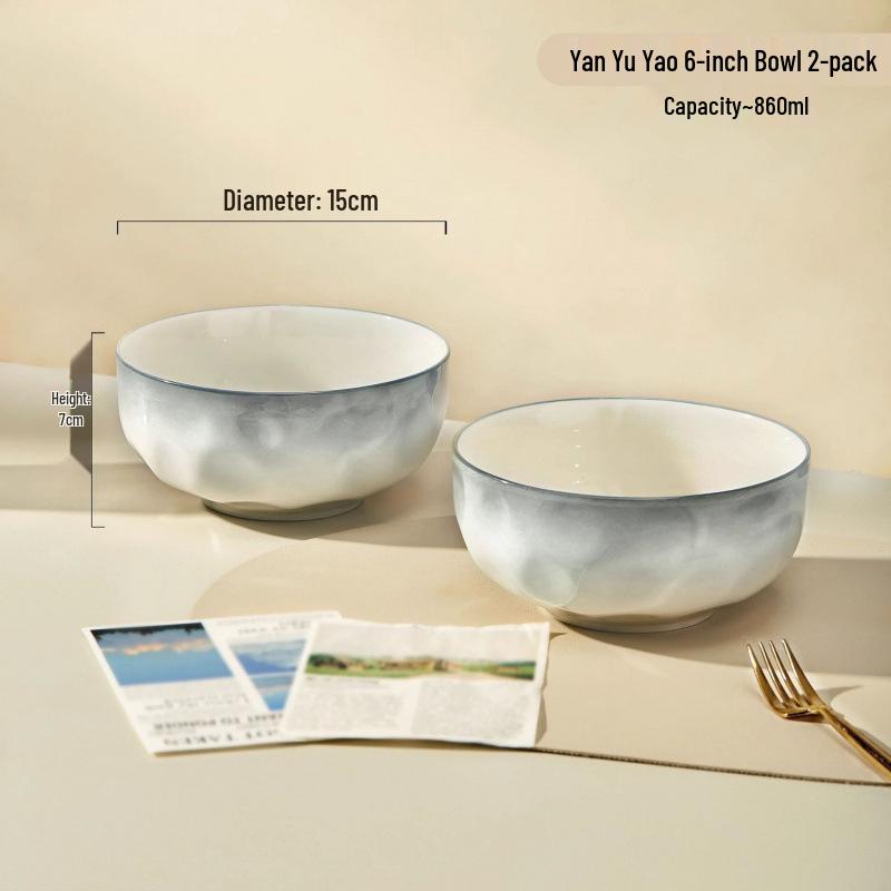 קערת מרק ונודלס קרמית עבה יוקרתית בצבע תת-זיגוג