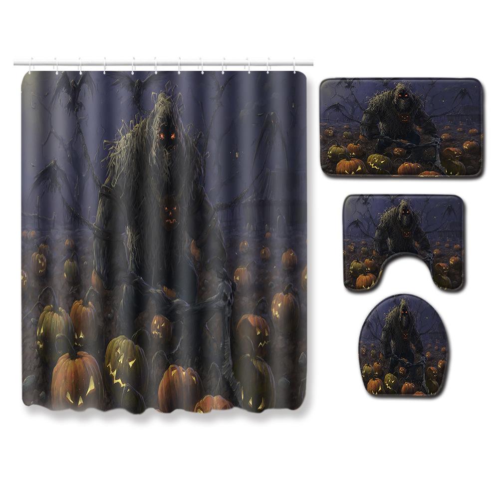 Halloween Shower Curtain Floor Mat Combination Four-Piece Set Kitchen Absorbent Non-Slip Carpet Bedroom Door Mat