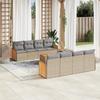 9 Piece Garden Sofa Set with Cushions Beige Poly Rattan