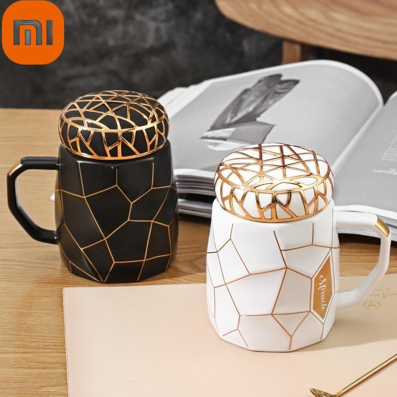 

Xiaomi в скандинавском стиле, простая Золотая кружка с сеткой, керамическая чашка для воды, кофейная чашка, чашка для молока, чашка для воды с крышкой