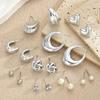 18pcs Minimalist Irregular Twist Heart  Earrings Set for Women Fashion Boho Zircon Studs Dating Vacation Daily Jewelry Gift