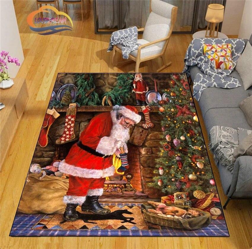 3D Printed Christmas Floor Mats Carpet  Santa  Fashion Bedroom Mat Living Room Office Children  Home Decor