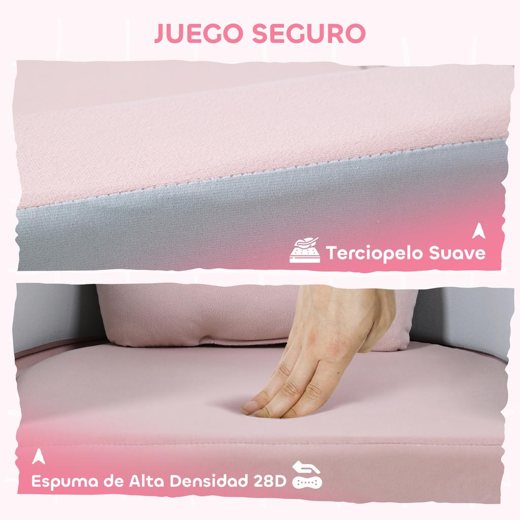Children's Sofa Convertible into Bed and Play Area with Crown Cushion 116x61x14 cm Pink and Greyish Blue