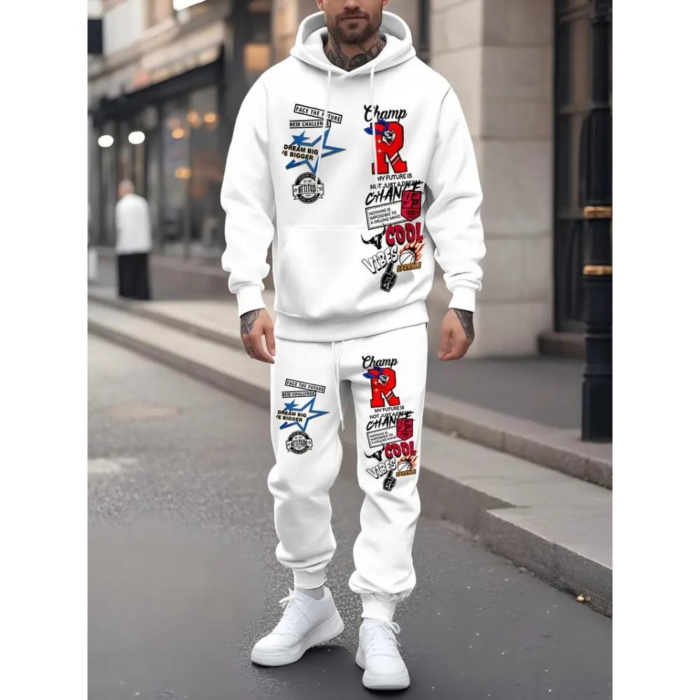 Das Neue Herren-Kapuzenpullover-Set für Frühling und Herbst zeichnet sich durch einen lässigen, modischen und bequemen 3D-Buchstabenmuster-Druck aus