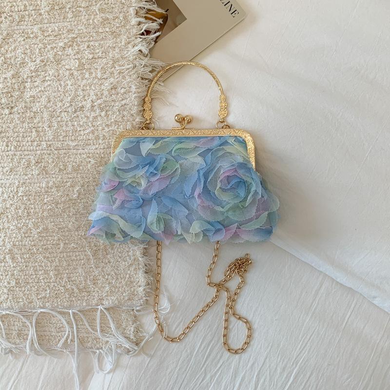 2026 Newest Summer Sweet Rose Flower Evening Chain Bag Banquet Handbag Cheongsam Evening Dress Artistic Crossbody Bags