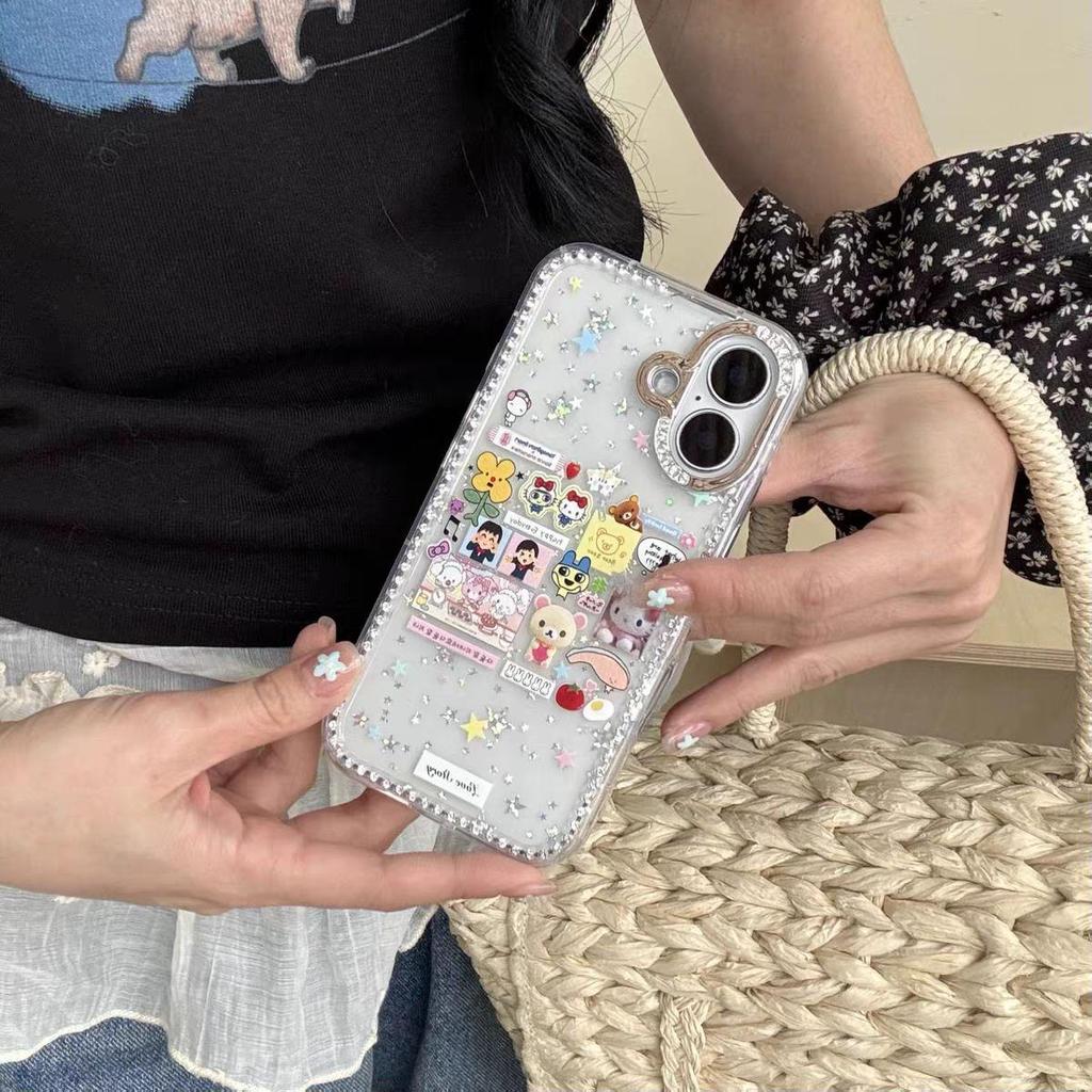 Adorable Cartoon Rhinestone Phone Case for Apple iPhone 16 Pro/17 Pro Max