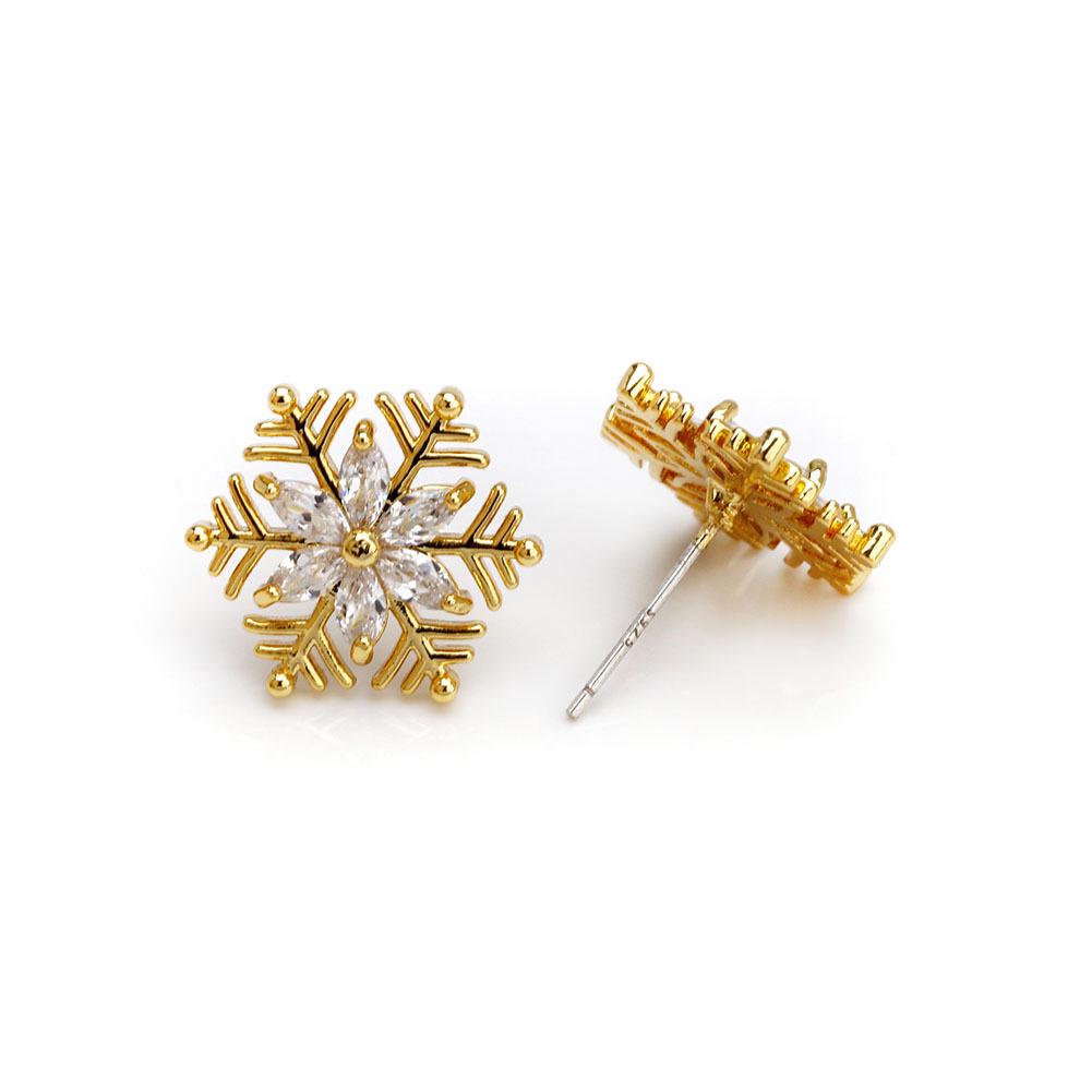 18k Gold-Plated S925 Silver Needle Zircon Snowflake Earrings for Women
