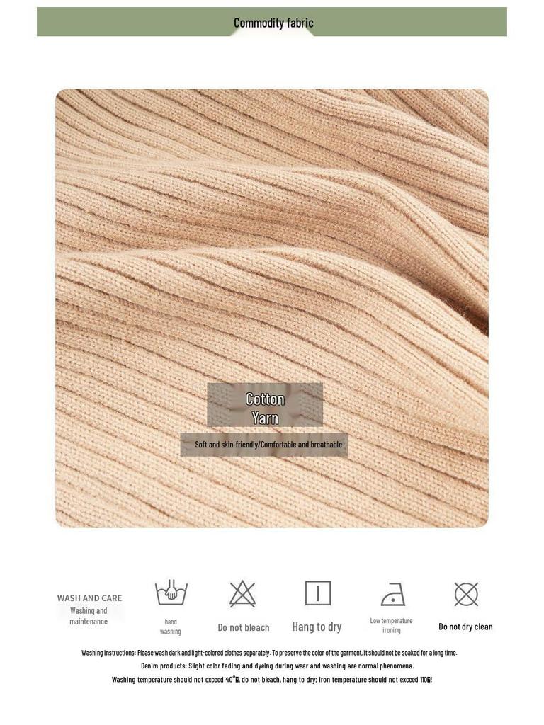 Autumn/Winter Girls' Mid-High Neck Ribbed Knit Sweater Top