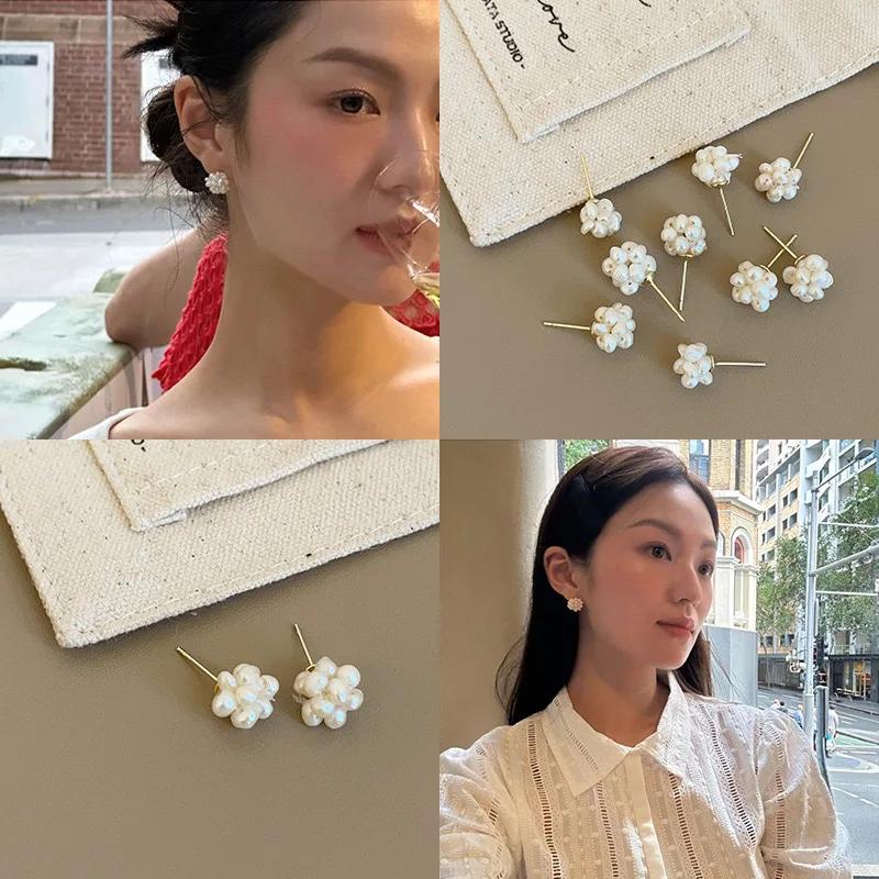 Brincos de Botão Fogos de Artifício de Pérola de Água Doce em Prata Esterlina Real com Ouro 14K para Mulheres Tendência Finos Acessórios de Flor