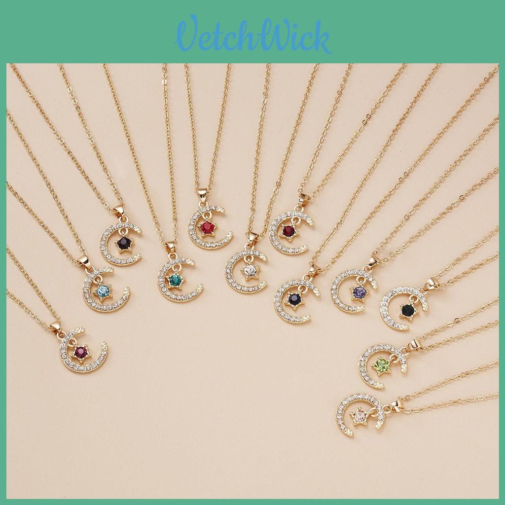 Stunning 18k Gold Birthstone Moon Necklace Featuring Hypoallergenic Design
