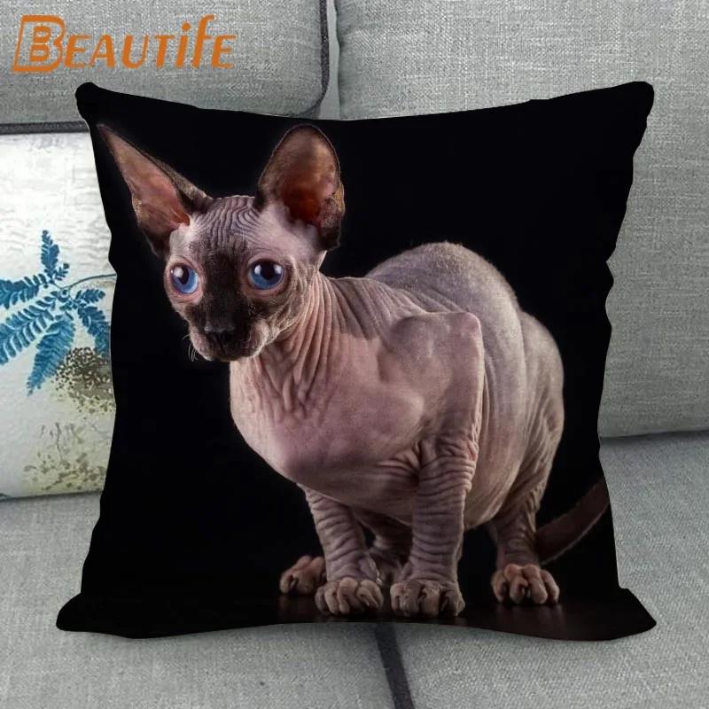 45X45cm Sphynx Katze Kissenbezug Quadratisch Reißverschluss Baumwolle Leinenstoff Kissenbezüge Schlafzimmer Zuhause Dekorativ Jungen Mädchen Geschenk