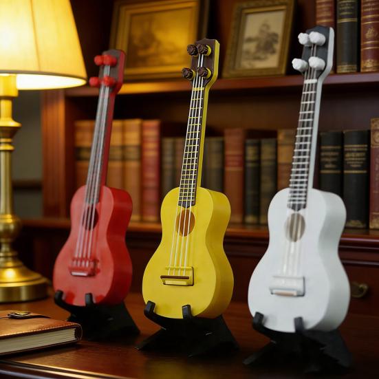 Mini Musikinstrument Modell Miniatur Gitarre Ukulele Guzheng Spielzeug mit Ständer für Puppenhaus Zubehör Heimdeko