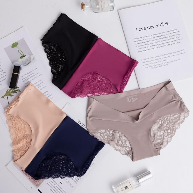 Women Ice Silk Seamless Low Waist Lace Sexy Breathable Ladies Panties