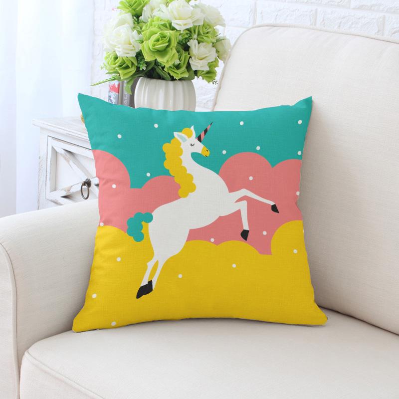 New Unicorn Cushion Cover Hot Polyester Cartoon Unicorn Pillowcase Kids Room Decoration Sofa Couch Throw Pillow Cover Decorative