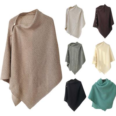 Ladies' Fashionable Knitted Shawl Cape With Buckle Yarn Plaid Scarf, Women's Versatile Warm Plain Weave Shawl