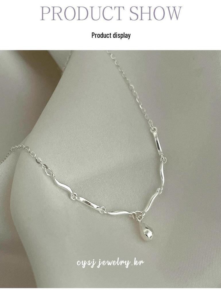 Cui Yan S925 Sterling Silver Wave Water Drop Necklace for Women - 2025 Korean Style, Celebrity-Inspired Collarbone Chain.