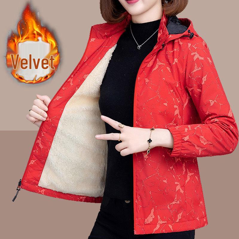 

Женская зимняя куртка с капюшоном большого размера на флисовой подкладке для среднего и пожилого возраста Large красный