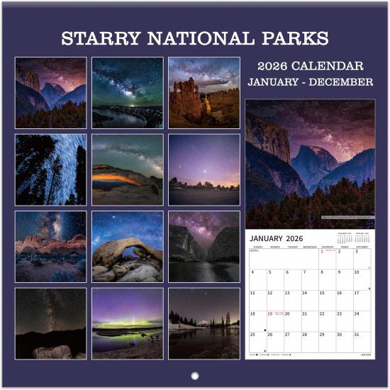 2026 Wall Calendar, 2026 National Parks Calendar, 12 Months from Jan 2026 - Dec 2026, 12" x 24" Open, Thick Paper, Hanging Holes, Large Blocks, Moon