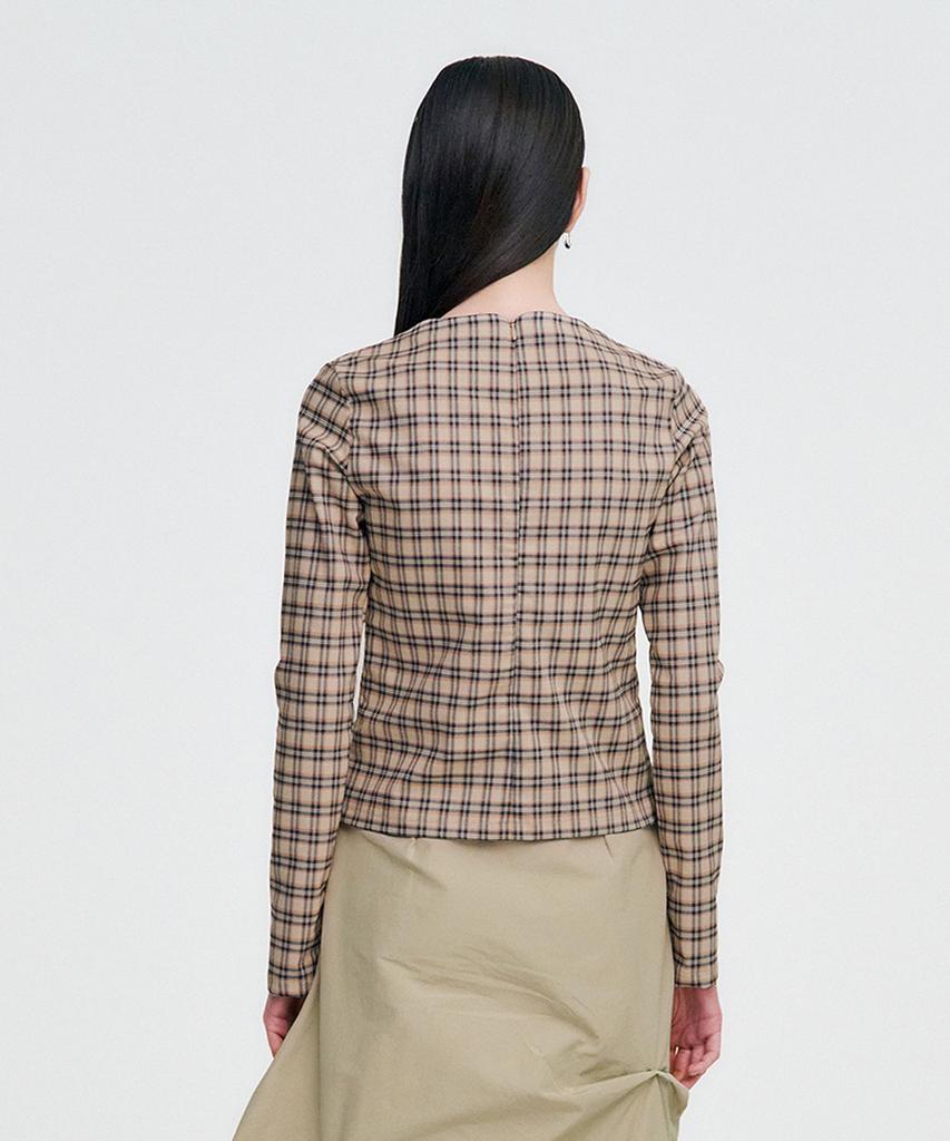 Kimjisu Twisted Check High-Neck Top _ Beige