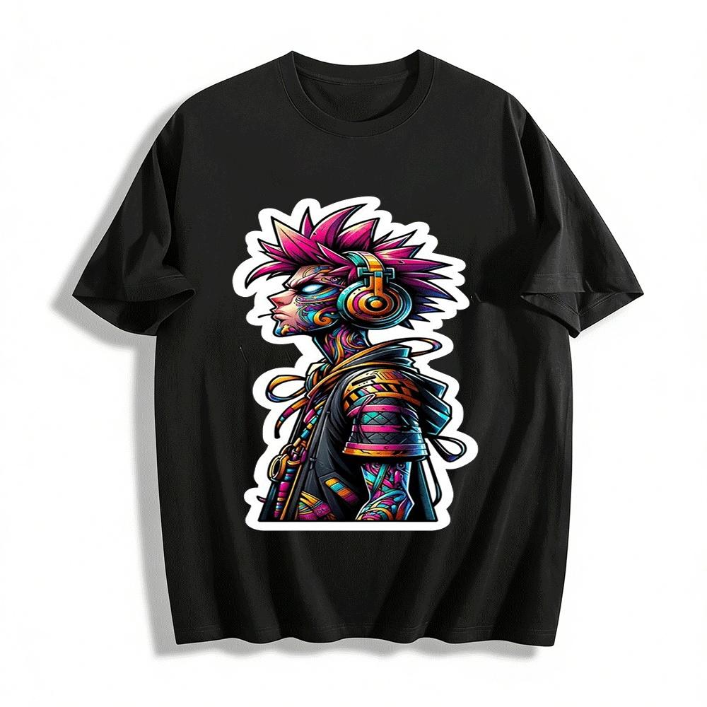 

Cyberpunk Tattooed Guy Headphone Print Casual Trendy T-Shirt Pure cotton T-shirt XXS