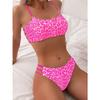 New women's triangular halter bikini swimsuit gathers sexy swimsuit leopard print cover