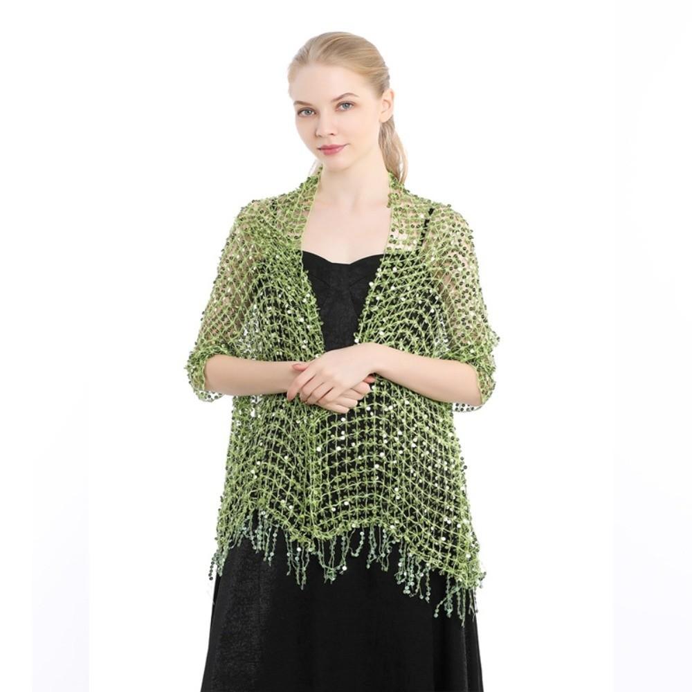 Hollow Out Glitter Shawl Formal Boho Headscarf Fashion Sparkle Sequin Fringe Scarf Evening Dress