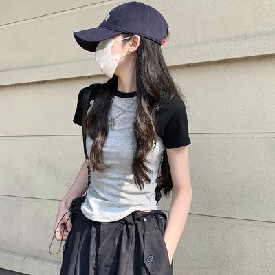 Women's Crew Neck Short Sleeve Top Slim Fit Casual Raglan Tee Fashion Cropped Crop Top