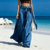 Pure Color Women Pants, Wide Leg Casual Trousers with Lace-up Elastic Waist, Loose Fit Slacks for Work Travel Daily Wear