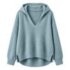 Women's Fashion Knit Sweater, Loose Fit Hooded V Neck Long Sleeve Pullover for Fall Winter