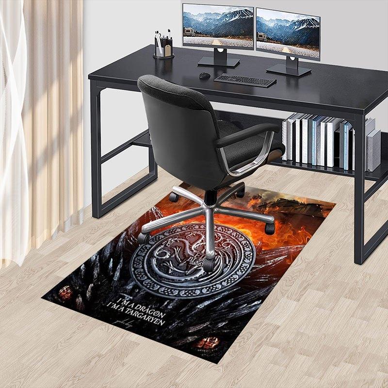 1pc Fire and Blood Office Carpet Chair Mats, Home Decor Mat | Fantasy Theme Mat | Durable Mat, Dragon DecorB07