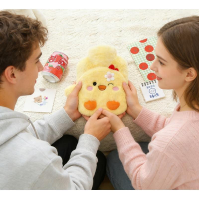 Cartoon PVC Hot Water Bottle, Winter Thick Water-filling Hand Warmer, Plush Warm Belly Bag