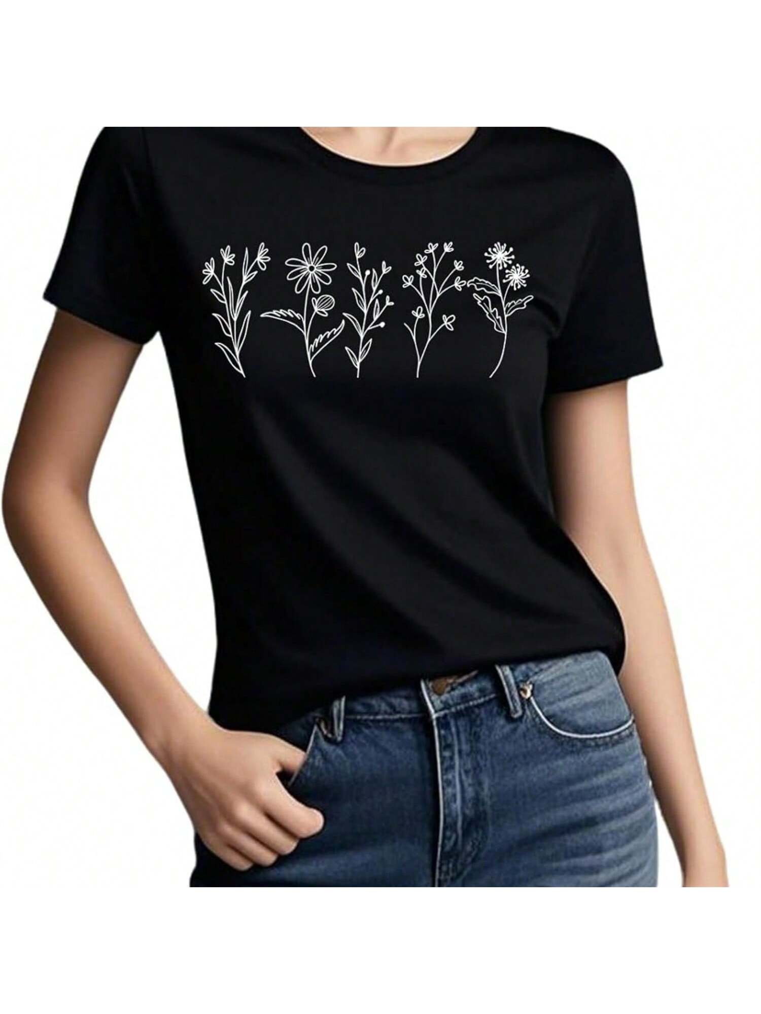 MIMOORN Wounisex Floral Tee Summer Flower Casual Short Sleeve Wildflower Graphic T Shirt S разноцветный