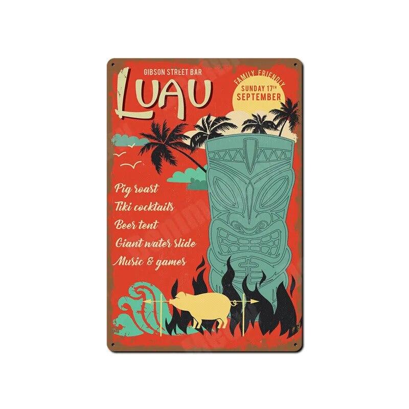 Tiki Bar Wall Art Posters, Tin Signs, Beach Bar, Hawaii Surfing, Vintage Home Decor, Tin, Pub, Cafe, ZSS16