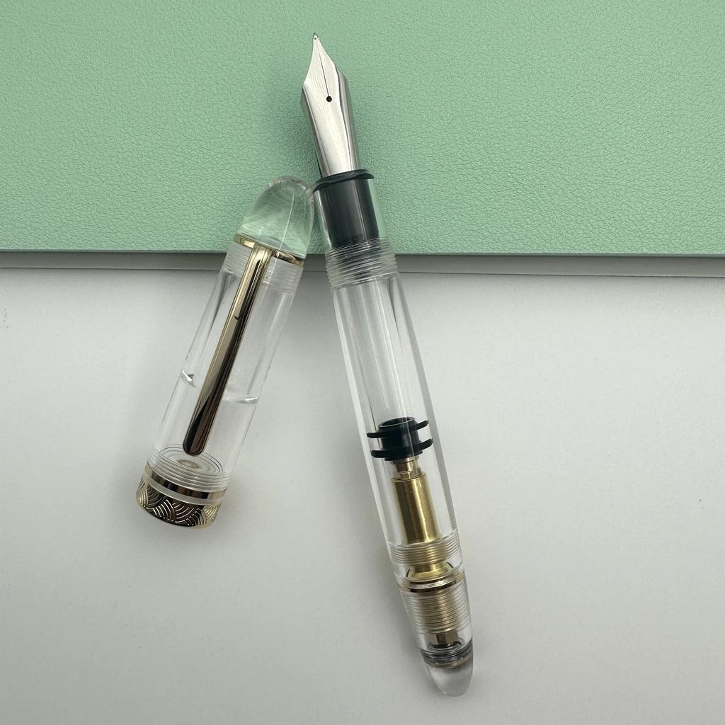 Classic MAJOHN P140 NO.8 F/M Nib Acrylic Piston Huge Transparent Fountain Pen Ebonite Feed Large Capacity Ink Writing Luxury Pen