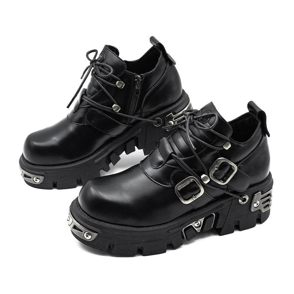 Dark punk style leather shoes metal niche design sense low top platform single shoes
