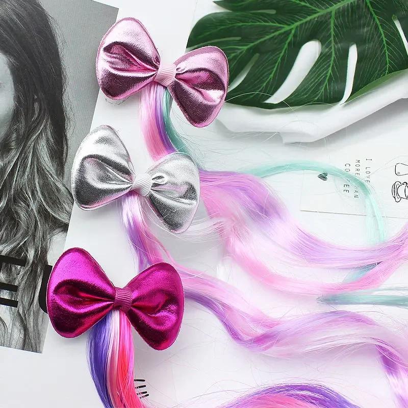 New Girls Bows Wig Hairpins Multicolour Hair Clips Headdress Ponytail Hair Ropes Baby Girls Headwear Braid Kids Gift Accessories