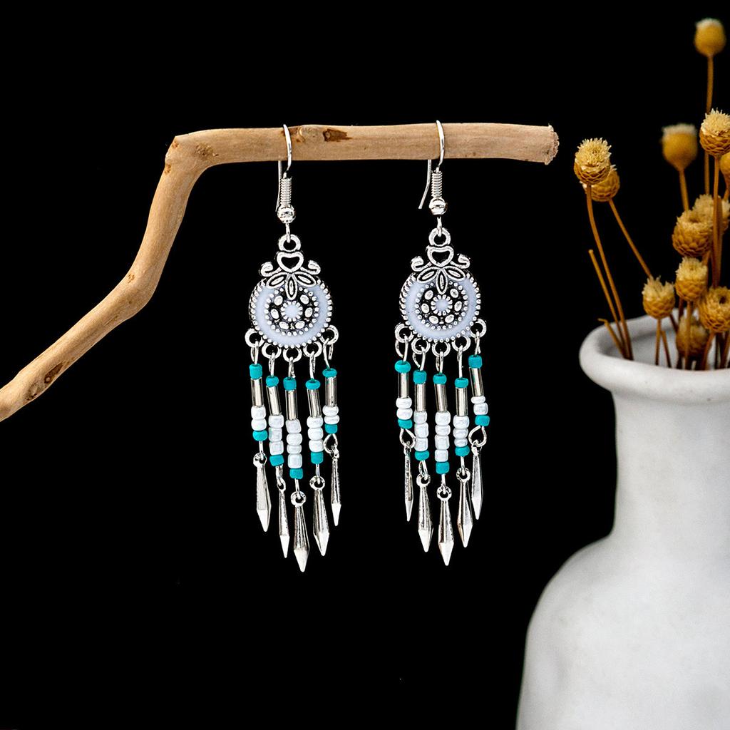 Europe, America, Bohemian Ethnic Style Stud Earrings, Long Fringed Metal Earrings, Fashion, Exotic Style Earrings Wholesale