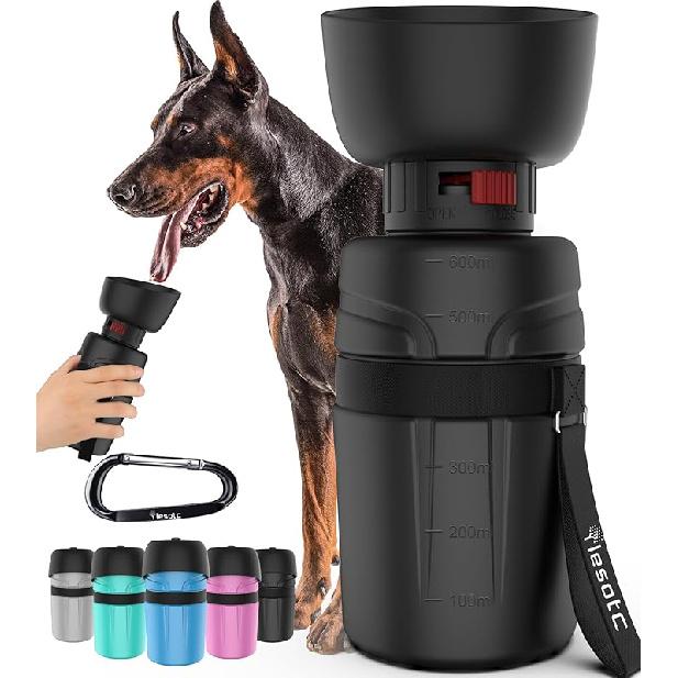 

lesotc Портативная дорожная бутылка для воды для собак, Непротекающая миска-диспенсер для воды для собак, Складные бутылки для воды для домашних животных для походного снаряжения для собак, На 21oz чёрный