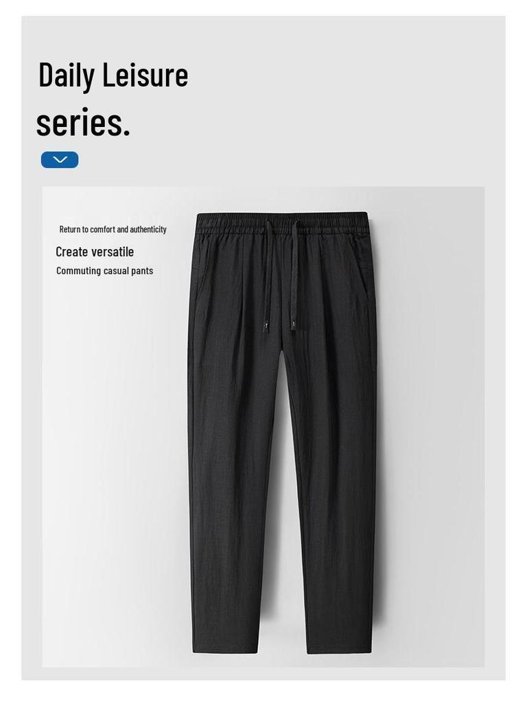Men's Breathable Lyocell Linen Summer Trousers - Casual, Comfortable, Elastic Waist, Straight Leg, Solid Color.