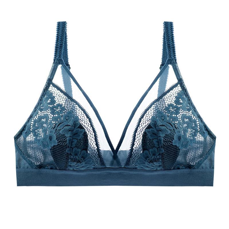 Sujetadores inalámbricos sexy para mujer Bralette de encaje ultrafino con escote en V profundo