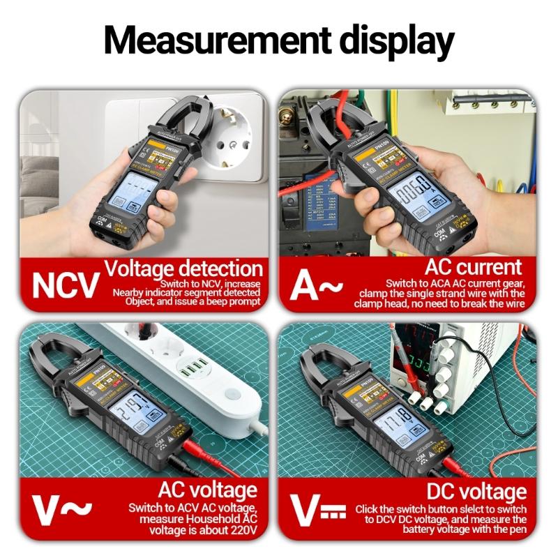 PN109 Clamp Meter Voltage Current Tester 4000 Counts Backlit Multimeter for Resistance Diode NCV Testing