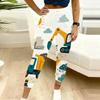 Women Plus Size White Cartoon Construction Vehicle Printed Drawstring Waist Jogger Pants Side Pockets Cuffed Ankle