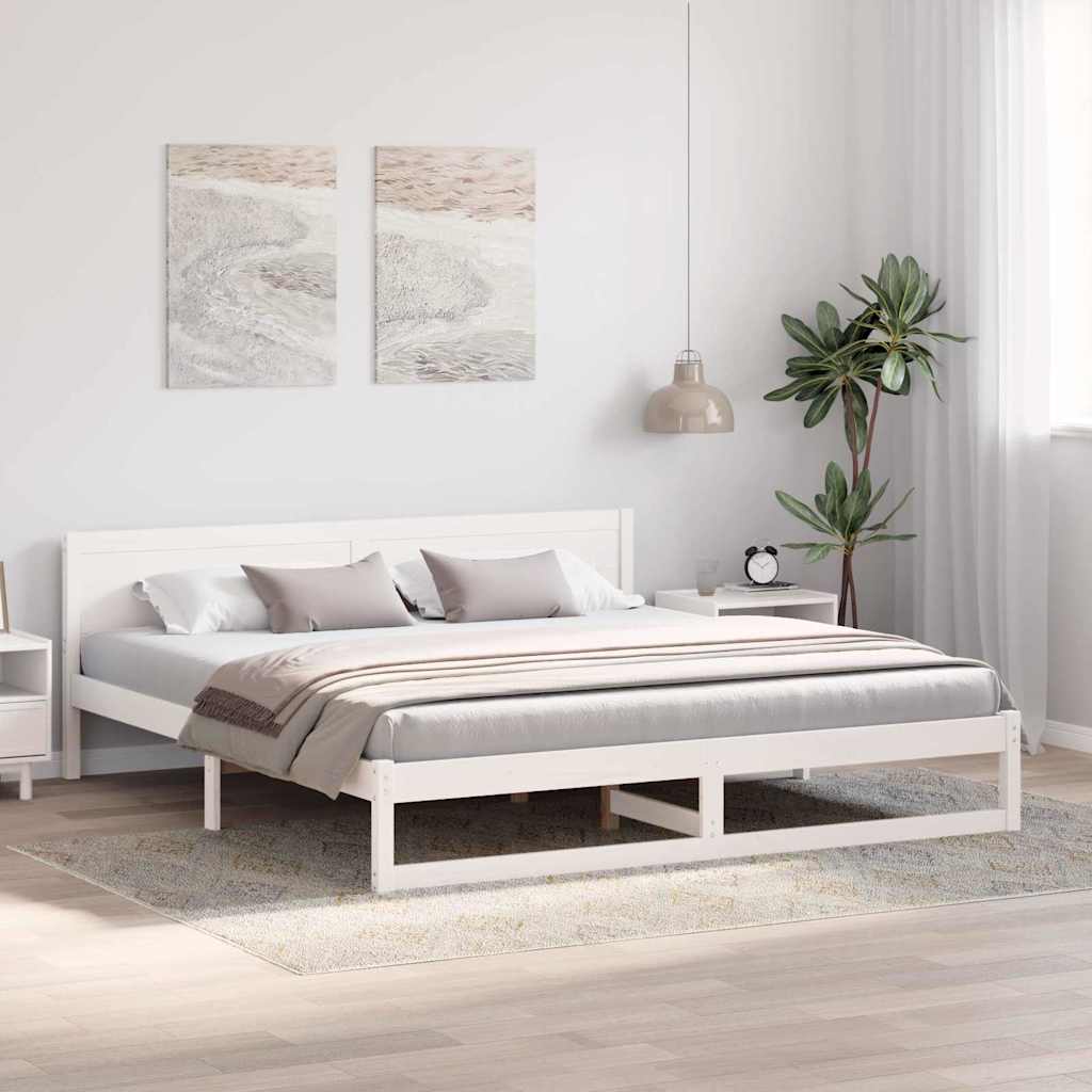 White Bed Frame with Headboard 180 x 200 cm Solid Pine Wood