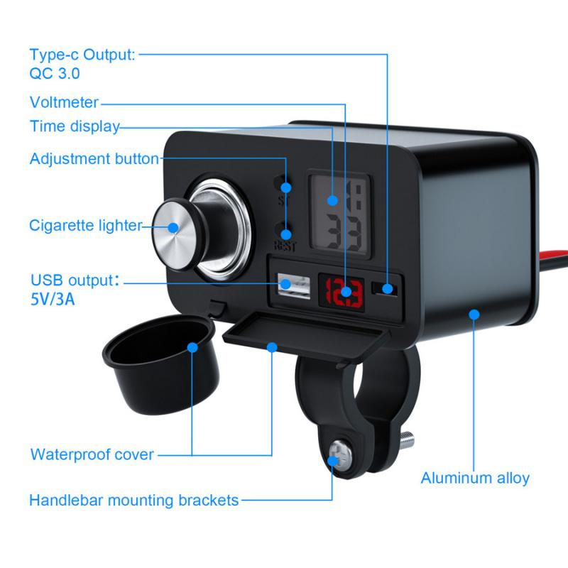 Motorcycle Charging Usb Mobile Phone Charger 12V Waterproof Pd Fast Charging Car Cigarette Lighter With Switch Actual Voltage Graph Check
