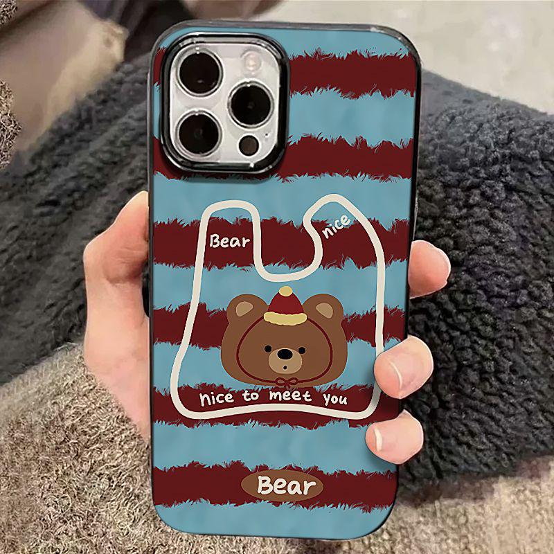 

Синий Коричневый Полосатый Чехол для Телефона Медведь для Apple 11/12/13/14/15/16/Pro Max (Желе) iPhone 14